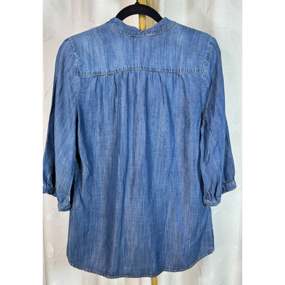 Anthropologie Elevenses 3/4 Sleeve Tencel Split Neck Mock Collar Top, Size S - Picture 4 of 6